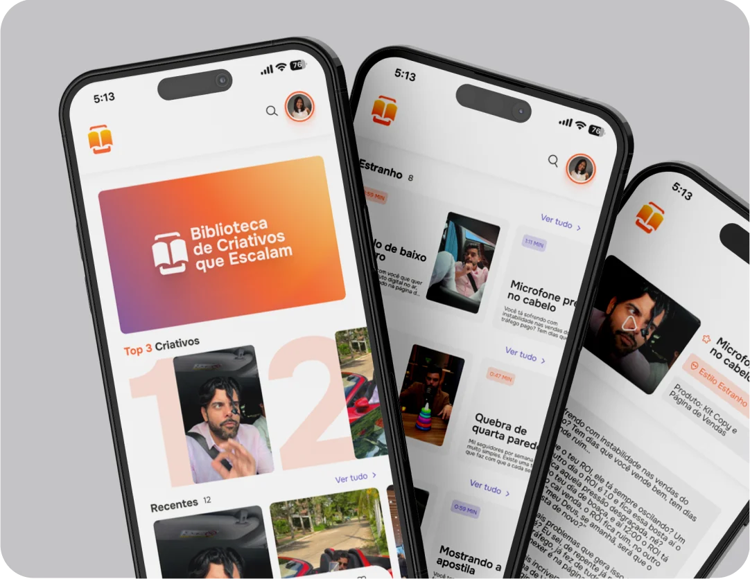 Exemplo: a biblioteca de modelos aberta em vários celulares