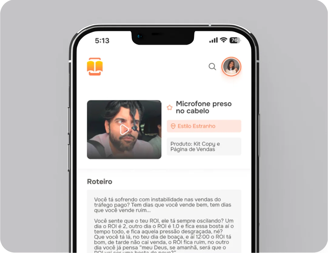 Exemplo: roteiro de um modelo aberto no celular